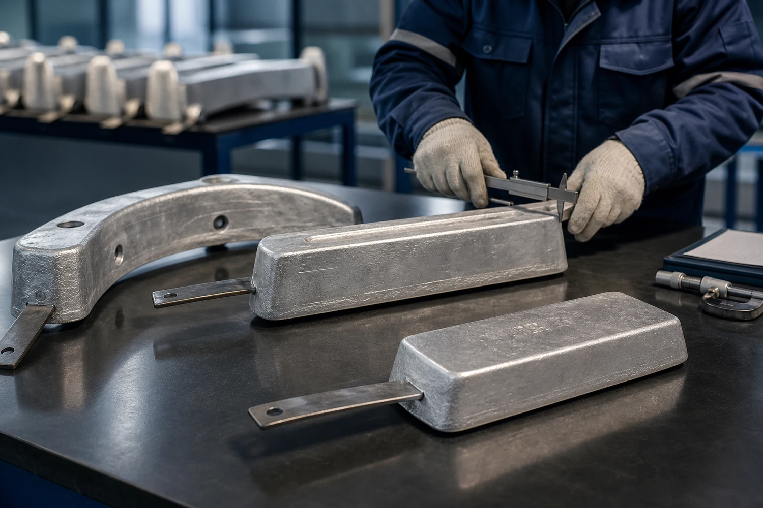 Quality inspection of finished aluminum sacrificial anodes with body sampling support