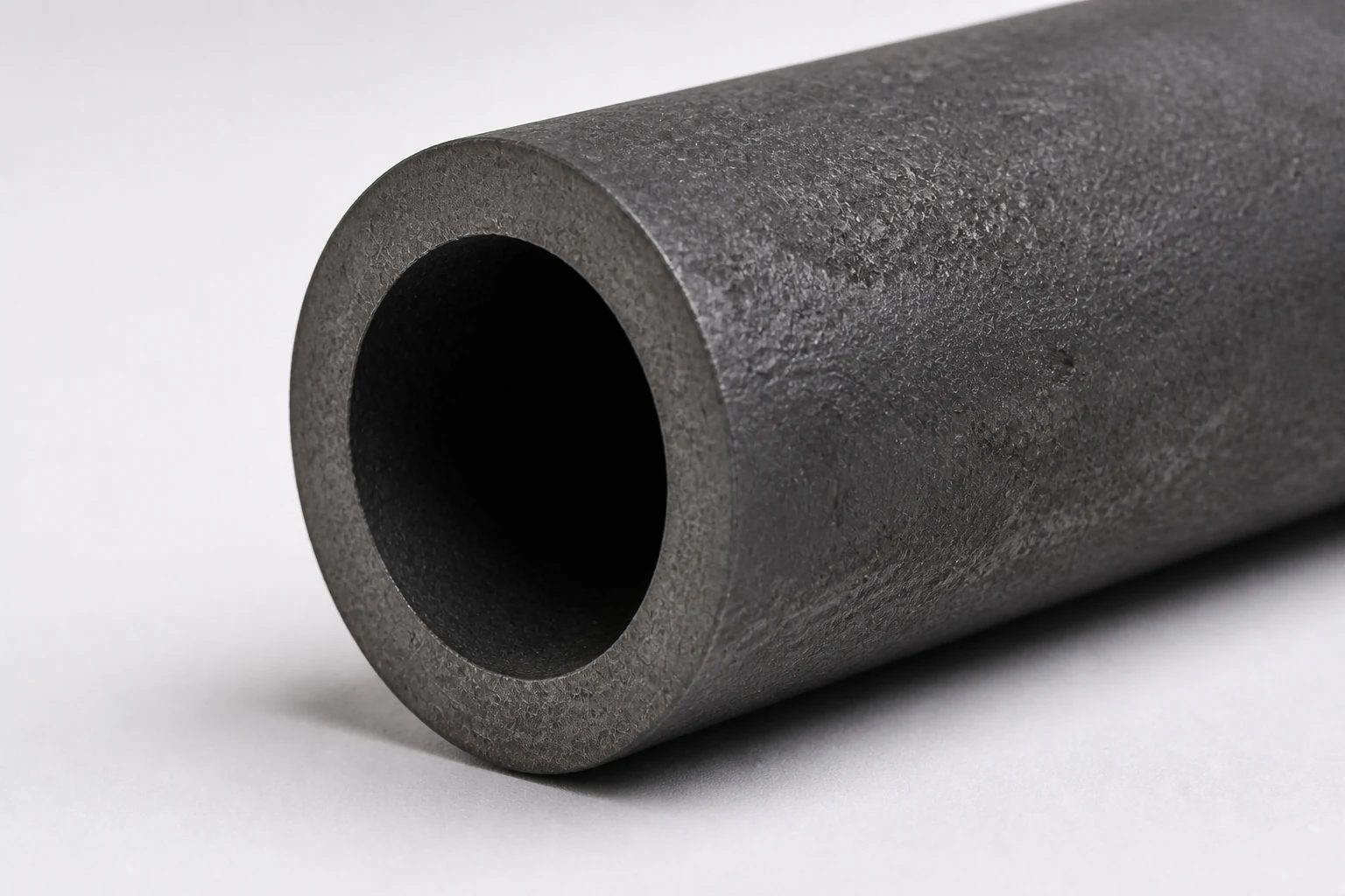 Representative macro view of the dark cast surface and hollow section of a tubular HSCI anode body