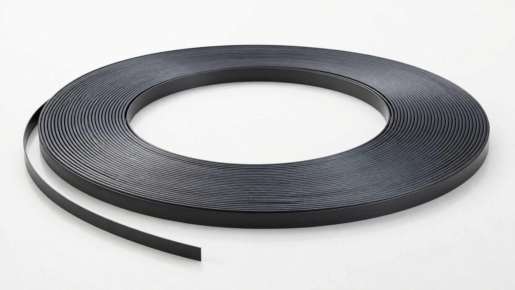 Representative product study of coiled MMO-coated titanium ribbon with a visible free end