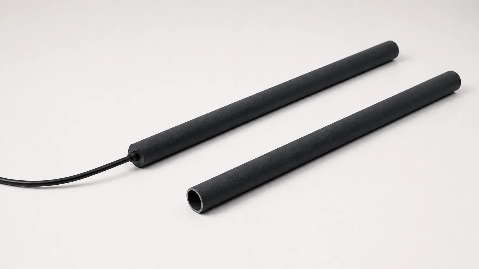 Representative concept visualization of cable-connected and bare MMO tubular titanium anodes