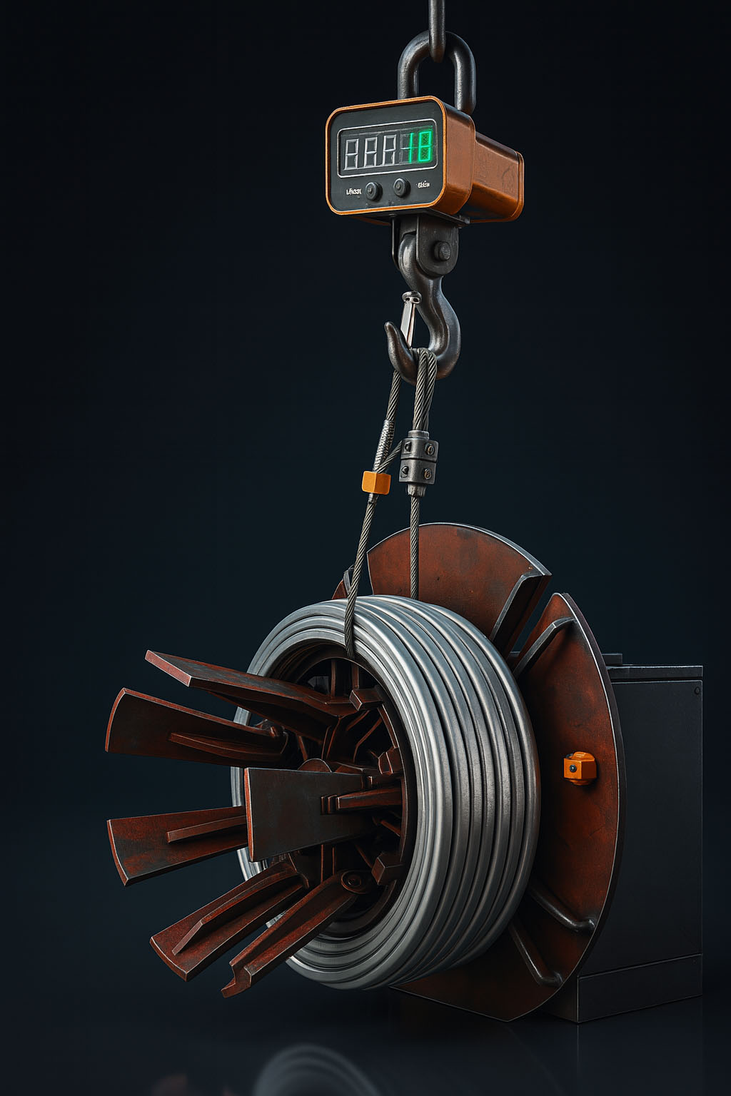 Professional crane lifting zinc ribbon anodes on spool
